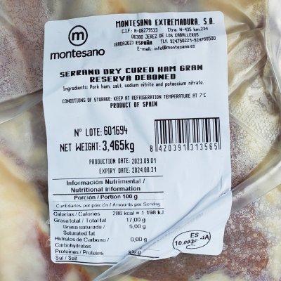 Đùi Lợn Muối Tây Ban Nha Không Xương - Serrano Dry Cured Ham Gran Reserva Deboned