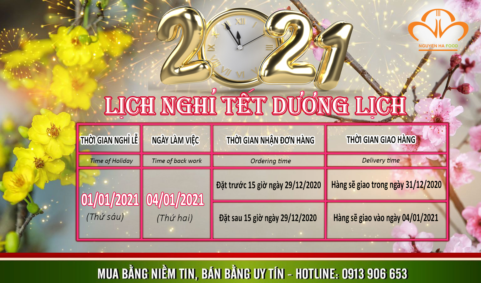 Nd lịch nghie tết duong lịch 2021